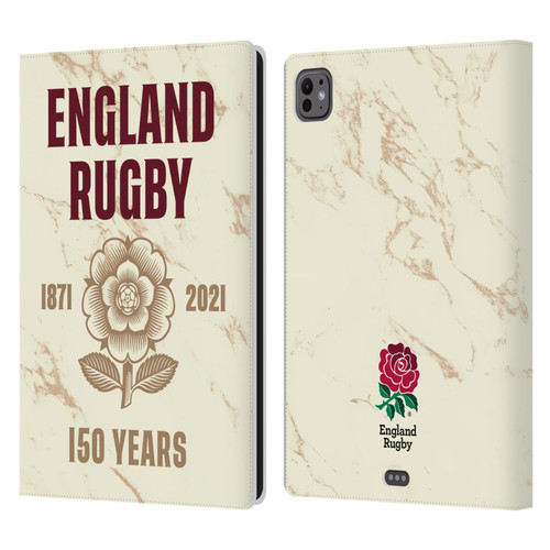 England Rugby Union 150th Anniversary Marble Leather Book Wallet Case Cover For Apple iPad Pro 11 M4 2024
