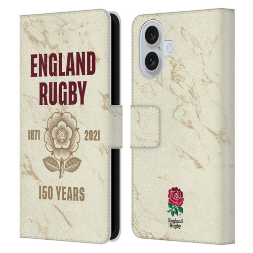 England Rugby Union 150th Anniversary Marble Leather Book Wallet Case Cover For Apple iPhone 16
