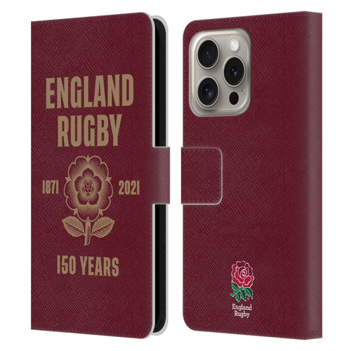 England Rugby Union 150th Anniversary Red Leather Book Wallet Case Cover For Apple iPhone 16 Pro