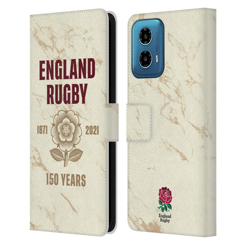England Rugby Union 150th Anniversary Marble Leather Book Wallet Case Cover For Motorola Moto G34 5G