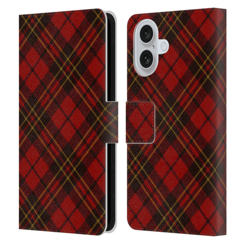 PLdesign Christmas Red Tartan Leather Book Wallet Case Cover For Apple iPhone 16