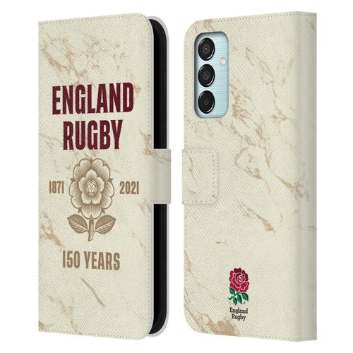 England Rugby Union 150th Anniversary Marble Leather Book Wallet Case Cover For Samsung Galaxy M15/F15 5G