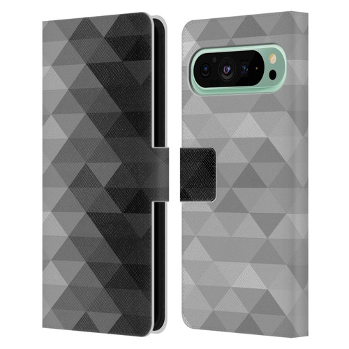PLdesign Geometric Grayscale Triangle Leather Book Wallet Case Cover For Google Pixel 9 Pro XL