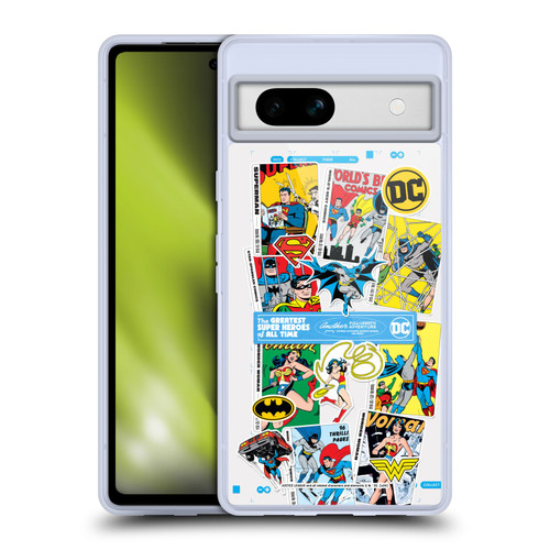 Justice League DC Comics 90th Anniversary Sticker Collage Soft Gel Case for Google Pixel 7a