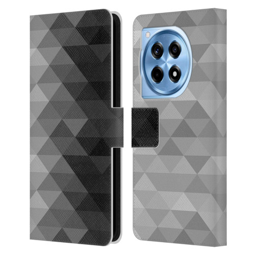 PLdesign Geometric Grayscale Triangle Leather Book Wallet Case Cover For OnePlus 12R