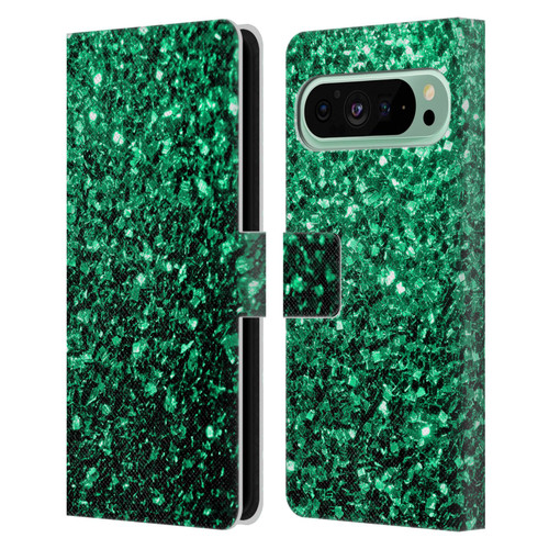 PLdesign Glitter Sparkles Emerald Green Leather Book Wallet Case Cover For Google Pixel 9 Pro XL