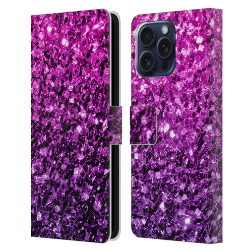 PLdesign Glitter Sparkles Purple Pink Leather Book Wallet Case Cover For Apple iPhone 16 Pro Max