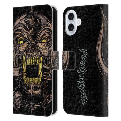 Motorhead Graphics Snaggletooth Leather Book Wallet Case Cover For Apple iPhone 16 Plus