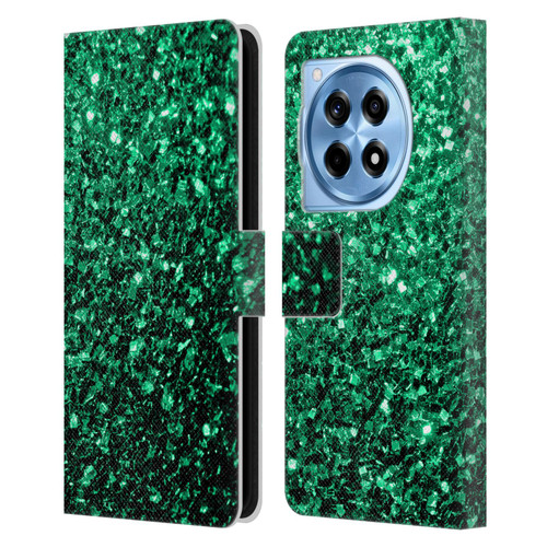 PLdesign Glitter Sparkles Emerald Green Leather Book Wallet Case Cover For OnePlus 12R