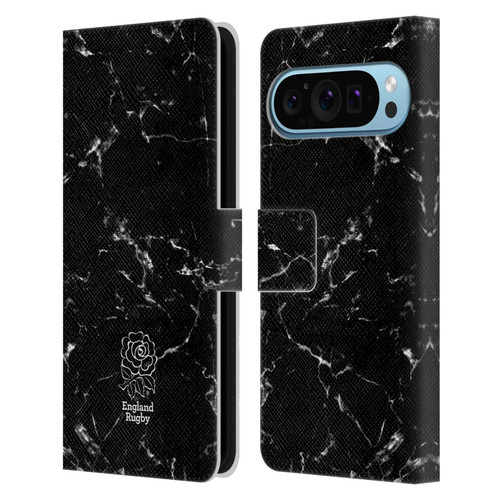 England Rugby Union Marble Black Leather Book Wallet Case Cover For Google Pixel 9 / Pixel 9 Pro