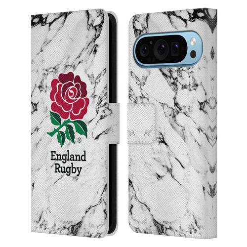 England Rugby Union Marble White Leather Book Wallet Case Cover For Google Pixel 9 / Pixel 9 Pro