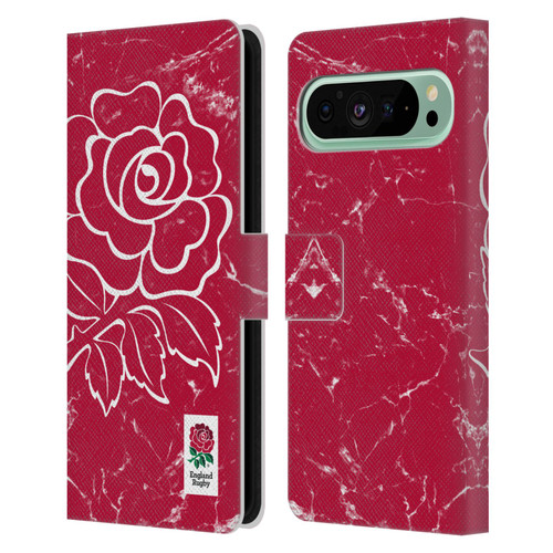 England Rugby Union Marble Red Leather Book Wallet Case Cover For Google Pixel 9 Pro XL