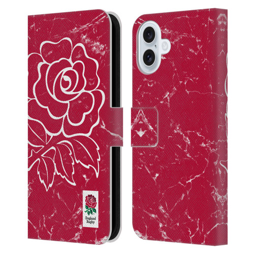 England Rugby Union Marble Red Leather Book Wallet Case Cover For Apple iPhone 16 Plus