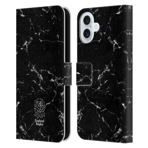 England Rugby Union Marble Black Leather Book Wallet Case Cover For Apple iPhone 16 Plus