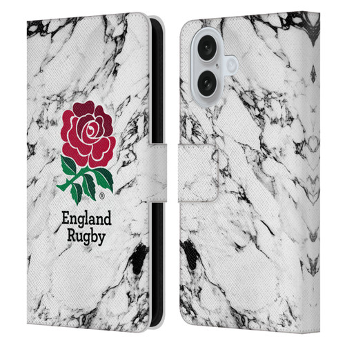 England Rugby Union Marble White Leather Book Wallet Case Cover For Apple iPhone 16