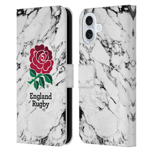 England Rugby Union Marble White Leather Book Wallet Case Cover For Apple iPhone 16 Plus