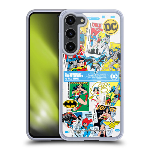 Justice League DC Comics 90th Anniversary Sticker Collage Soft Gel Case for Samsung Galaxy S23+ 5G