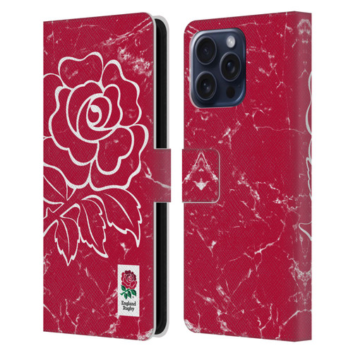 England Rugby Union Marble Red Leather Book Wallet Case Cover For Apple iPhone 16 Pro Max