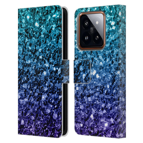 PLdesign Glitter Sparkles Aqua Blue Leather Book Wallet Case Cover For Xiaomi 14