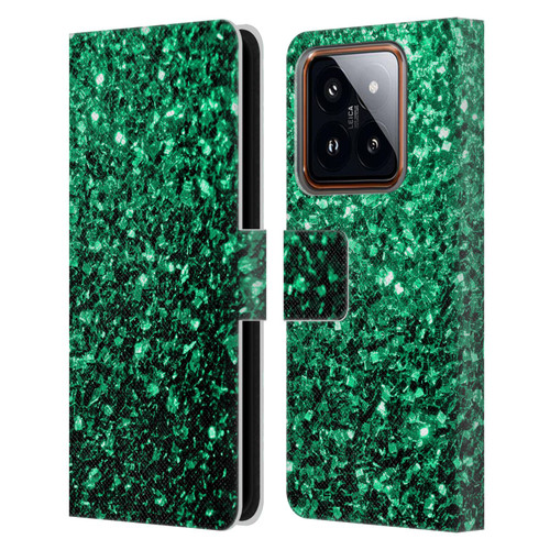 PLdesign Glitter Sparkles Emerald Green Leather Book Wallet Case Cover For Xiaomi 14