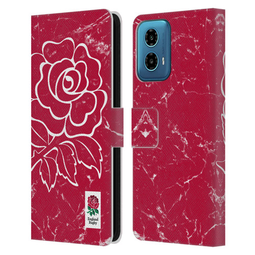 England Rugby Union Marble Red Leather Book Wallet Case Cover For Motorola Moto G34 5G