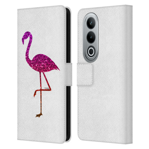 PLdesign Sparkly Flamingo Orange Pink Leather Book Wallet Case Cover For OPPO OnePlus Ace 3V 5G
