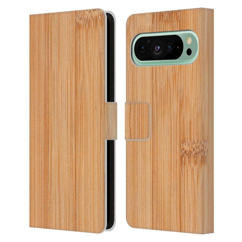 PLdesign Wood And Rust Prints Light Brown Bamboo Leather Book Wallet Case Cover For Google Pixel 9 Pro XL