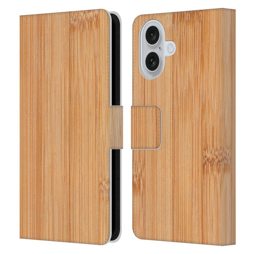 PLdesign Wood And Rust Prints Light Brown Bamboo Leather Book Wallet Case Cover For Apple iPhone 16