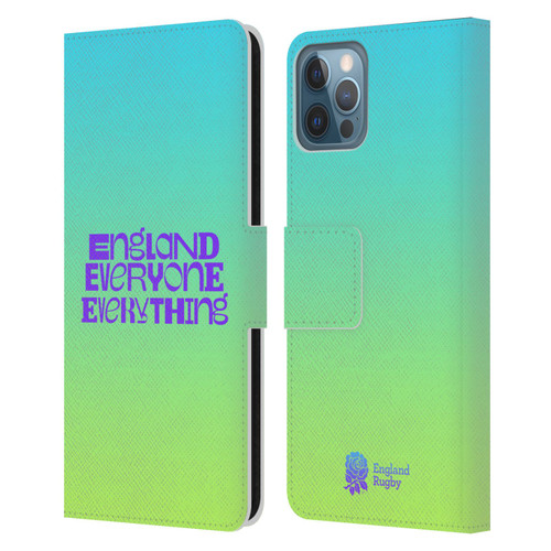 England Rugby Union This Rose Means Everything Slogan in Cyan Leather Book Wallet Case Cover For Apple iPhone 12 / iPhone 12 Pro