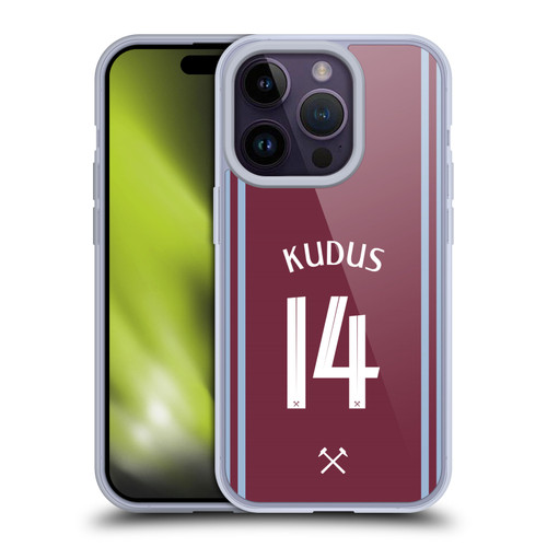 West Ham United FC 2024/25 Players Home Kit Mohammed Kudus Soft Gel Case for Apple iPhone 14 Pro