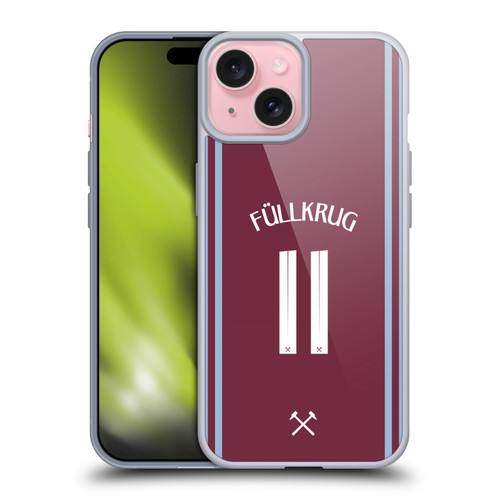 West Ham United FC 2024/25 Players Home Kit Niclas Füllkrug Soft Gel Case for Apple iPhone 15