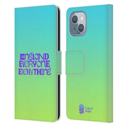 England Rugby Union This Rose Means Everything Slogan in Cyan Leather Book Wallet Case Cover For Apple iPhone 14