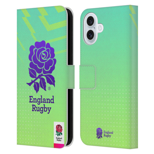 England Rugby Union This Rose Means Everything Logo in Neon Green Leather Book Wallet Case Cover For Apple iPhone 16 Plus