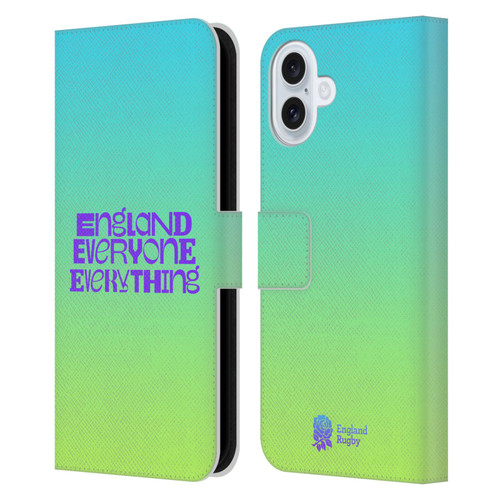 England Rugby Union This Rose Means Everything Slogan in Cyan Leather Book Wallet Case Cover For Apple iPhone 16 Plus