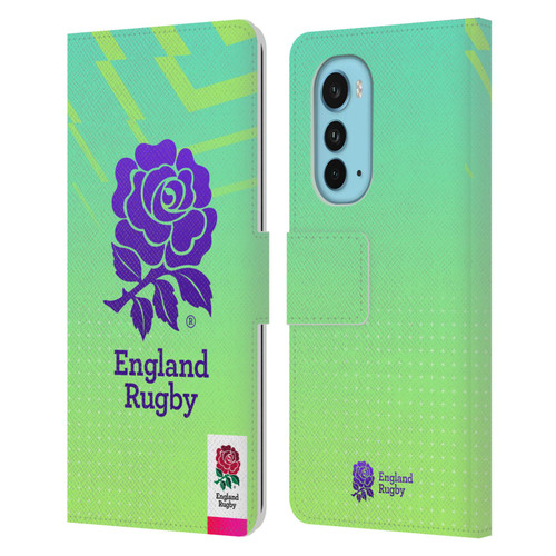 England Rugby Union This Rose Means Everything Logo in Neon Green Leather Book Wallet Case Cover For Motorola Edge (2022)
