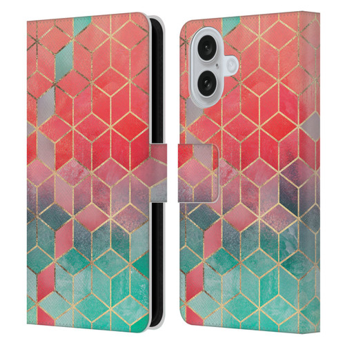 Elisabeth Fredriksson Cubes Collection Rose And Turquoise Leather Book Wallet Case Cover For Apple iPhone 16