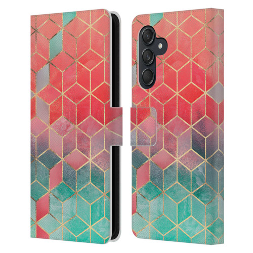 Elisabeth Fredriksson Cubes Collection Rose And Turquoise Leather Book Wallet Case Cover For Samsung Galaxy M55 5G