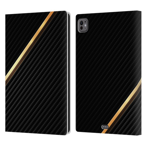 Alyn Spiller Carbon Fiber Gold Leather Book Wallet Case Cover For Apple iPad Pro 11 M4 2024