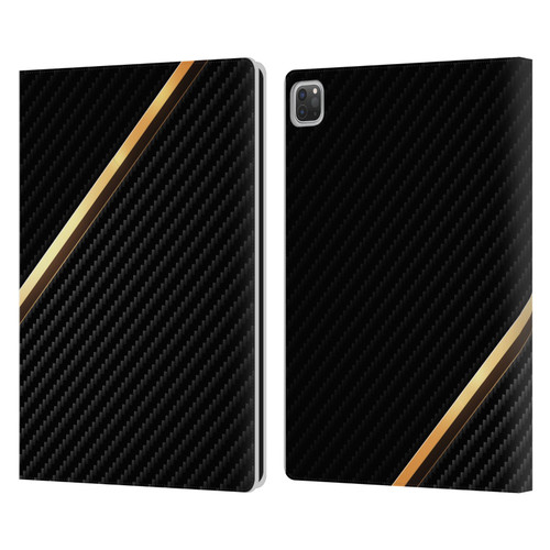 Alyn Spiller Carbon Fiber Gold Leather Book Wallet Case Cover For Apple iPad Pro 13 M4 2024
