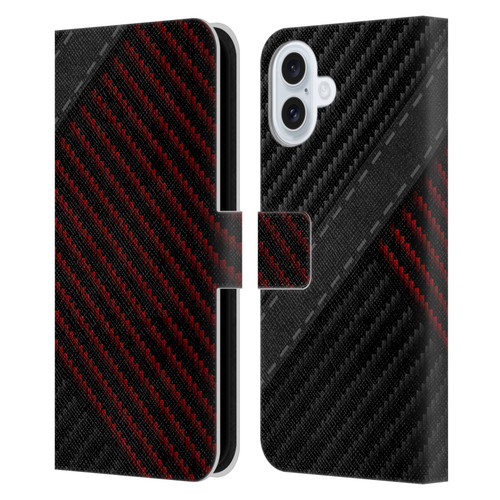 Alyn Spiller Carbon Fiber Stitch Leather Book Wallet Case Cover For Apple iPhone 16 Plus