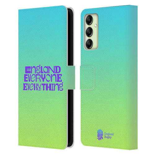England Rugby Union This Rose Means Everything Slogan in Cyan Leather Book Wallet Case Cover For Samsung Galaxy A14 5G
