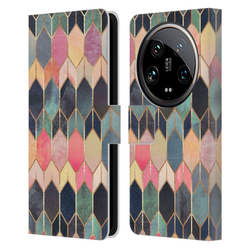 Elisabeth Fredriksson Geometric Design And Pattern Colourful Stained Glass Leather Book Wallet Case Cover For Xiaomi 14 Ultra