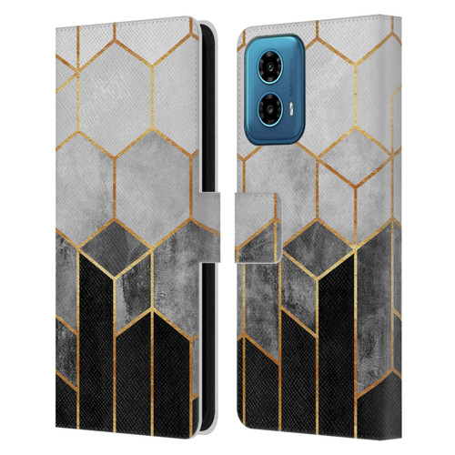 Elisabeth Fredriksson Sparkles Charcoal Hexagons Leather Book Wallet Case Cover For Motorola Moto G34 5G