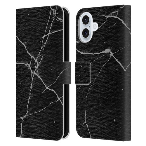 Alyn Spiller Marble Black Leather Book Wallet Case Cover For Apple iPhone 16 Plus