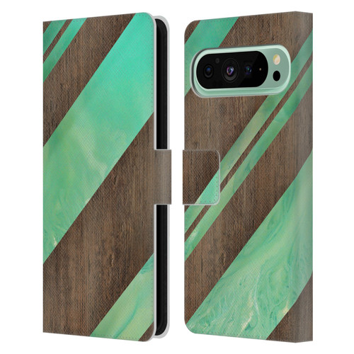 Alyn Spiller Wood & Resin Diagonal Stripes Leather Book Wallet Case Cover For Google Pixel 9 Pro XL