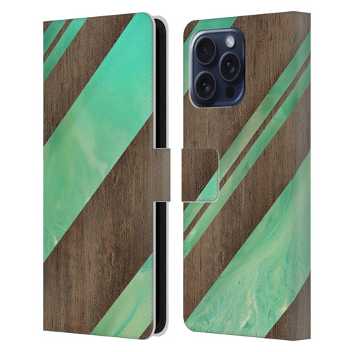 Alyn Spiller Wood & Resin Diagonal Stripes Leather Book Wallet Case Cover For Apple iPhone 16 Pro Max