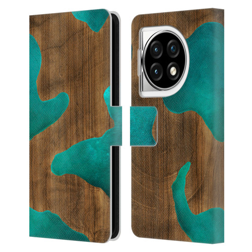 Alyn Spiller Wood & Resin Aqua Leather Book Wallet Case Cover For OPPO OnePlus Ace 3 5G