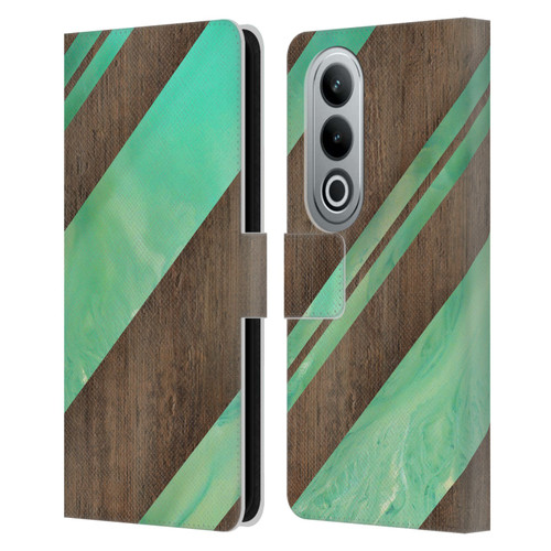 Alyn Spiller Wood & Resin Diagonal Stripes Leather Book Wallet Case Cover For OPPO OnePlus Ace 3V 5G