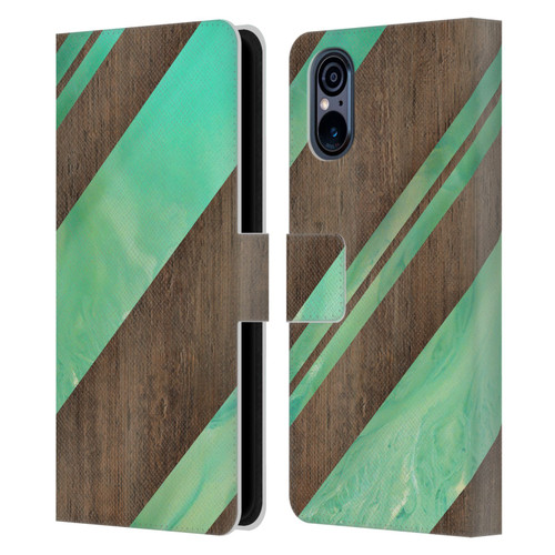 Alyn Spiller Wood & Resin Diagonal Stripes Leather Book Wallet Case Cover For Sony Xperia 5 V 5G