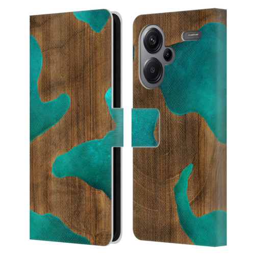 Alyn Spiller Wood & Resin Aqua Leather Book Wallet Case Cover For Xiaomi Redmi Note 13 Pro Plus 5G